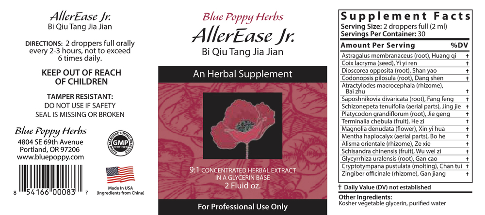 Aller Ease Jr. (liquid) Supplement Facts Label
