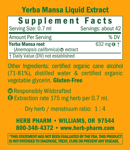 Yerba Mansa Supplement Facts Label
