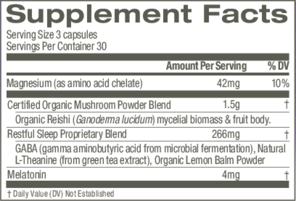 Sleep Mushroom Superfood Supplement Facts Label