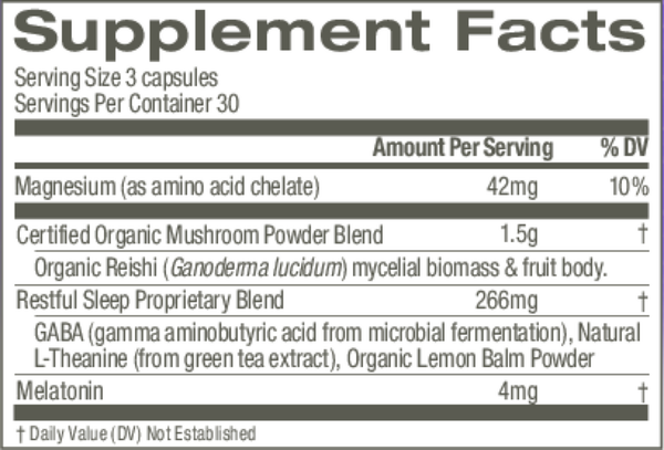 Sleep Mushroom Superfood Supplement Facts Label