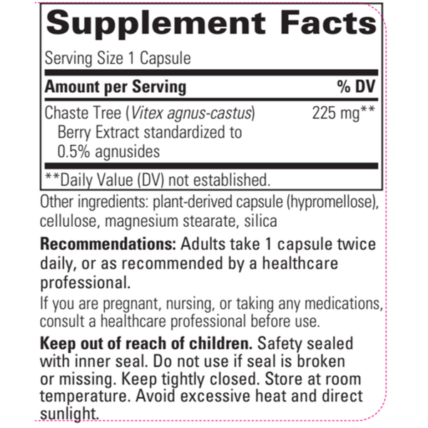 Vitex Extract Supplement Facts Label