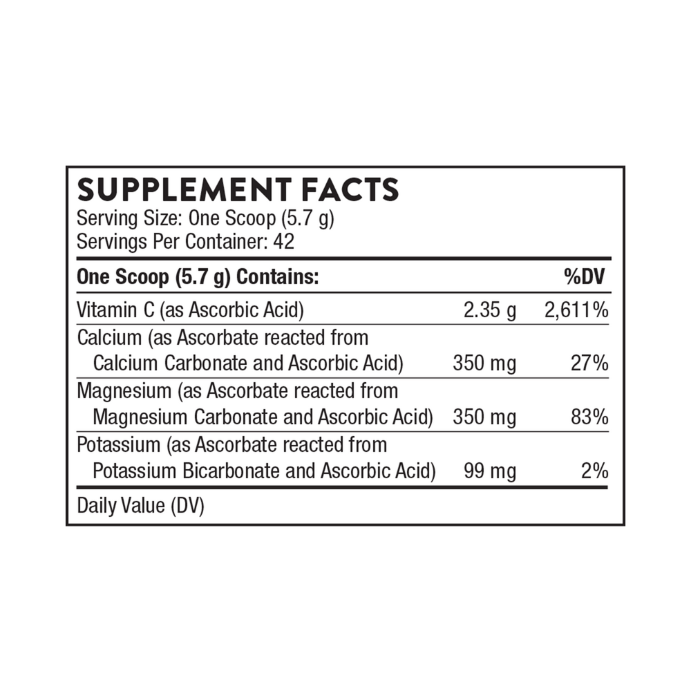High Potency Vitamin C (formerly Buffered C Powder) Supplement Facts Label