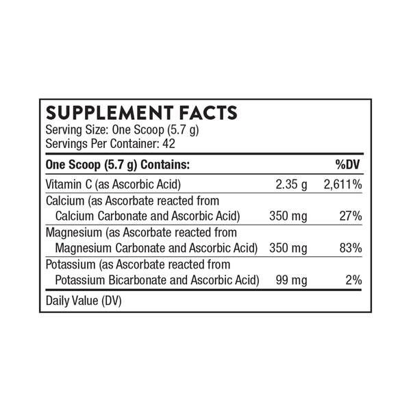 High Potency Vitamin C (formerly Buffered C Powder) Supplement Facts Label