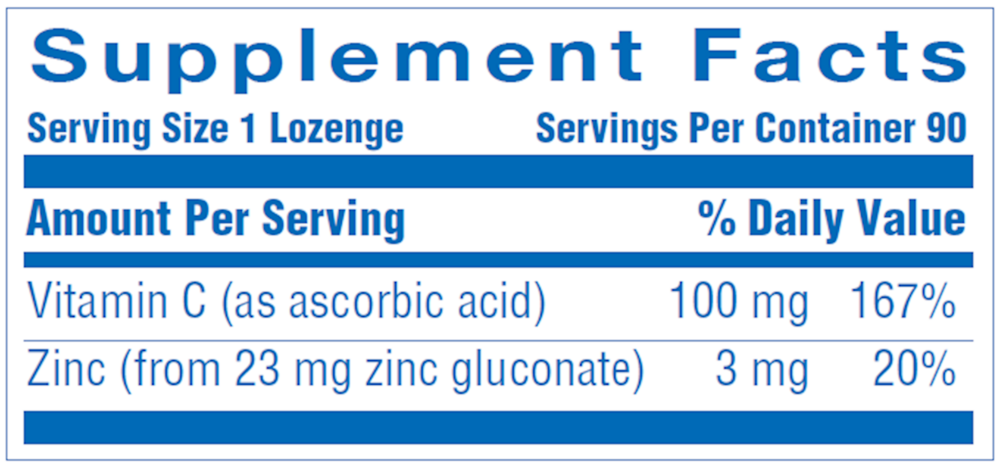 Zinc Lozenges Orange Supplement Facts Label