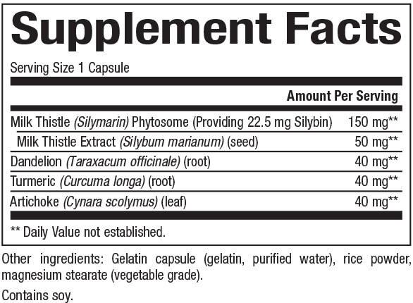 Milk Thistle Phytosome Supplement Facts Label