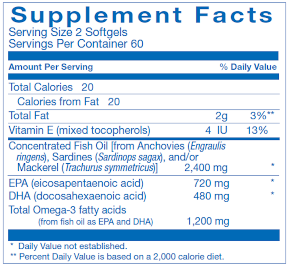 Clinical Omega-3 EPA/DHA 120ct Supplement Facts Label