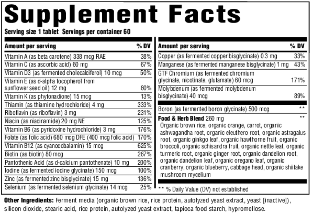 Men Over 40 One Daily Iron Free Supplement Facts Label