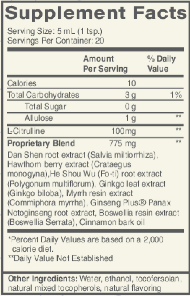 PERFORMANCE CARDIO+ Supplement Facts Label