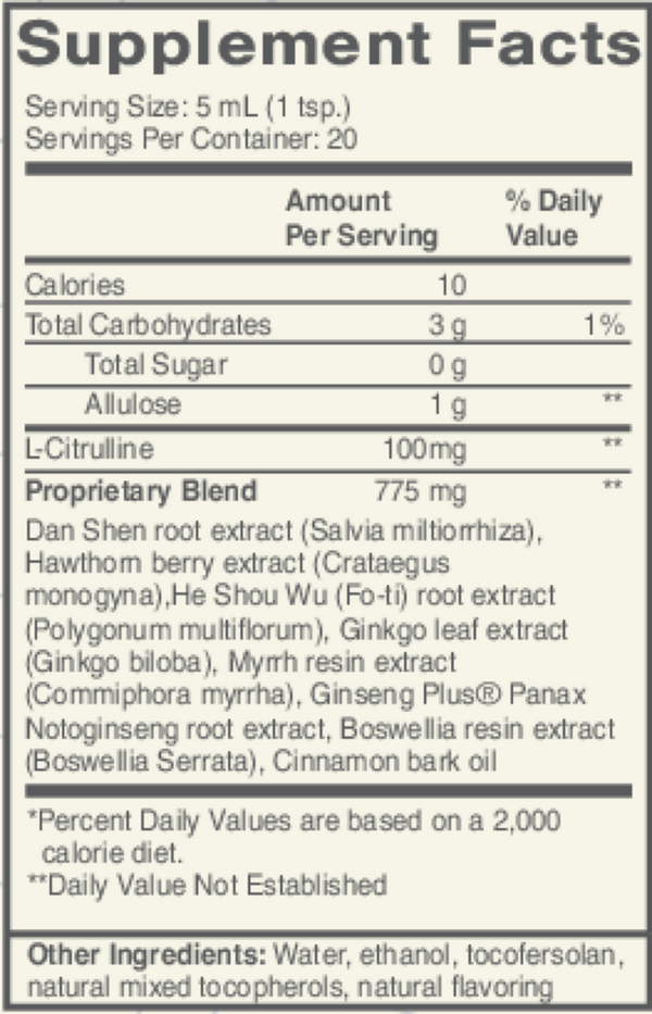 PERFORMANCE CARDIO+ Supplement Facts Label