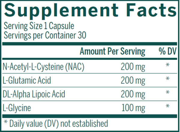Glutathione Precursors Supplement Facts Label