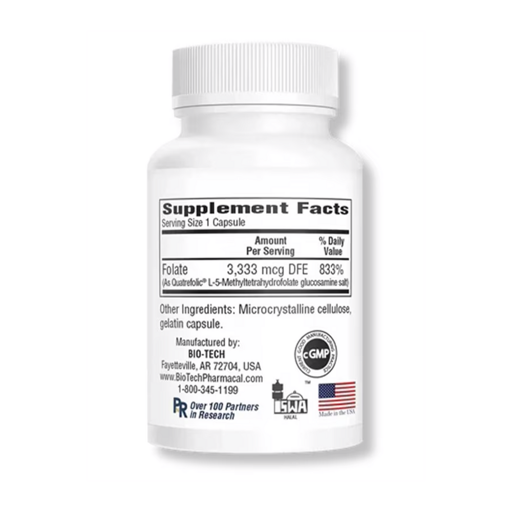 Methylfolate (5-MTHF) Supplement Facts Label