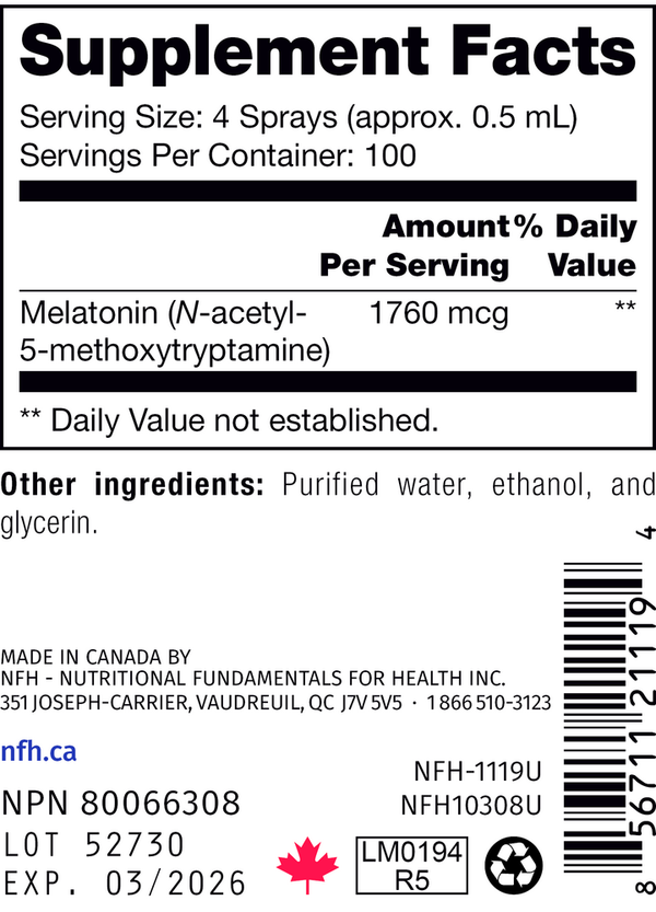 Liquid Melatonin SAP Supplement Facts Label