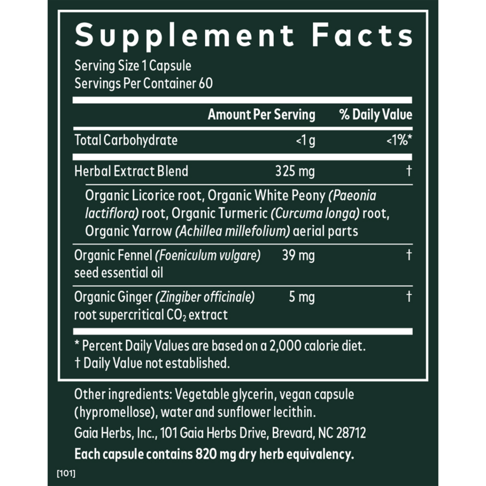 Period Cramp Support Supplement Facts Label