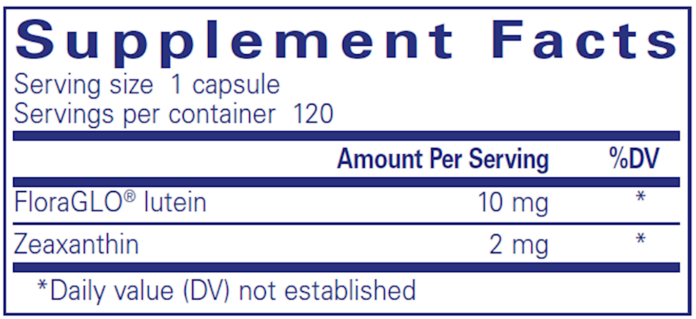Lutein/Zeaxanthin 60 Count Supplement Facts Label