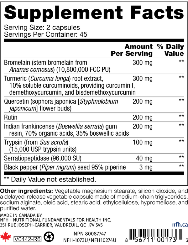 InflaCalm SAP Supplement Facts Label