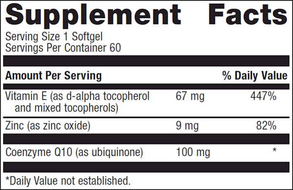 CoQ10 ST-100 Supplement Facts Label