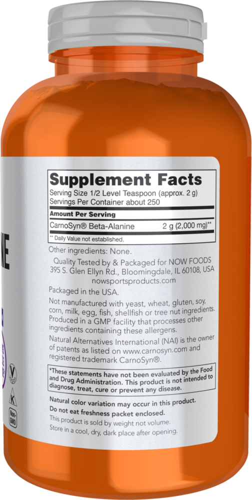 Beta-Alanine Powder Supplement Facts Label