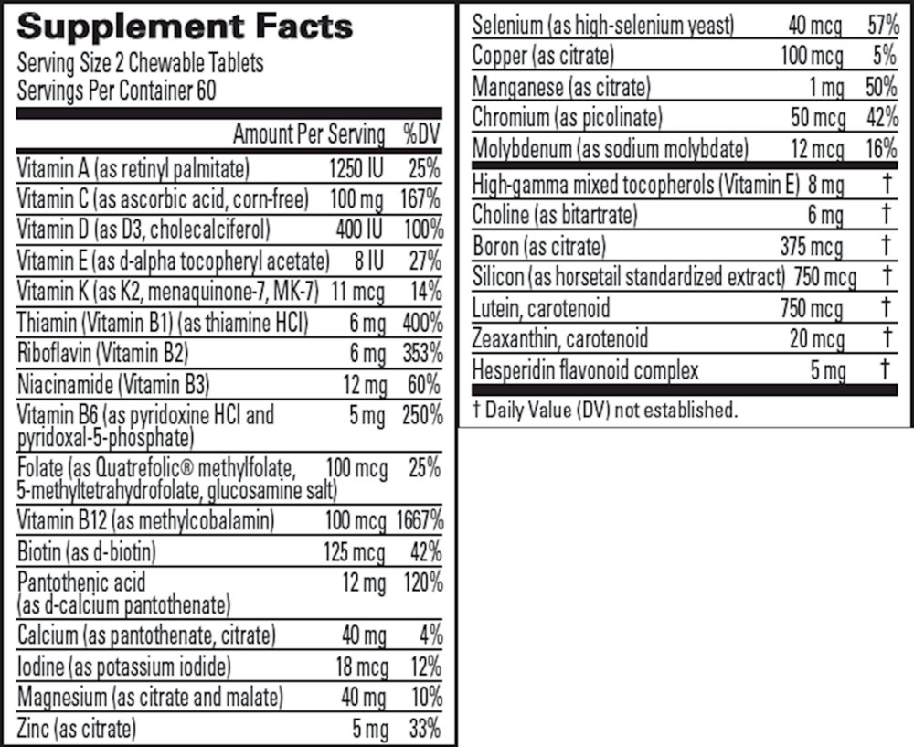 Kids' NeuroVite Orange Chewables Supplement Facts Label