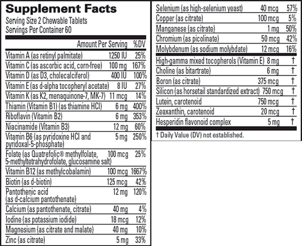 Kids' NeuroVite Orange Chewables Supplement Facts Label