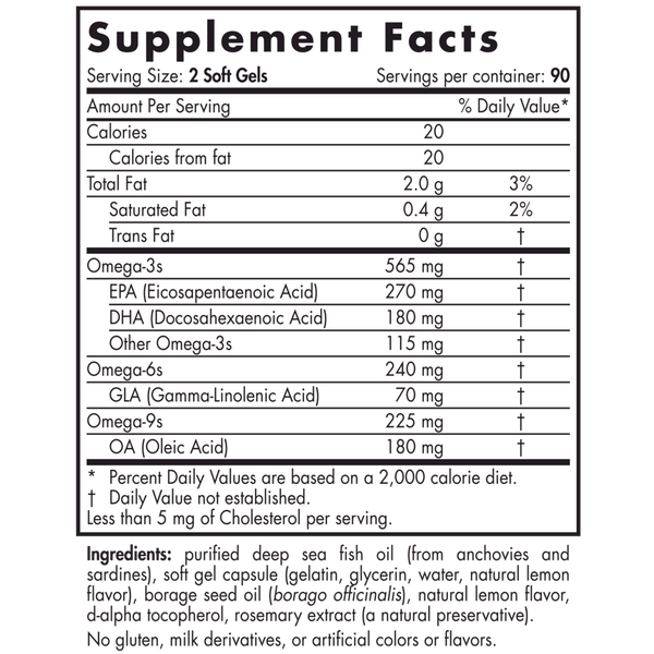 ProEFA-3.6.9 Soft Gels Lemon 180 Count Supplement Facts Label