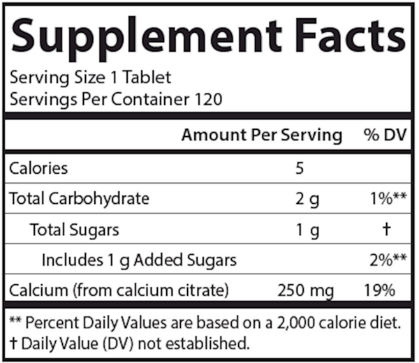 Chewable Calcium Citrate 250 mg Supplement Facts Label