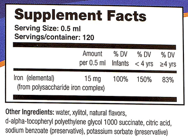 IronUp Liquid Supplement Facts Label