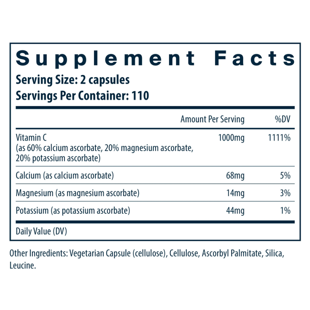 Buffered C 500 mg Supplement Facts Label