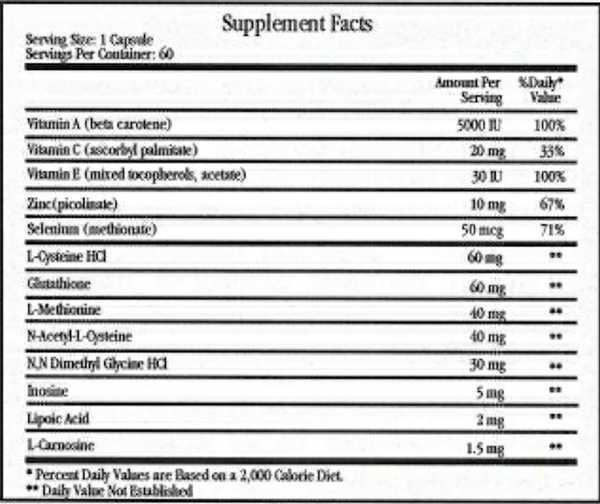 Free Radical Quenchers Supplement Facts Label