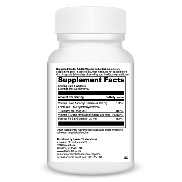 Iron Bis-Glycinate Supplement Facts Label