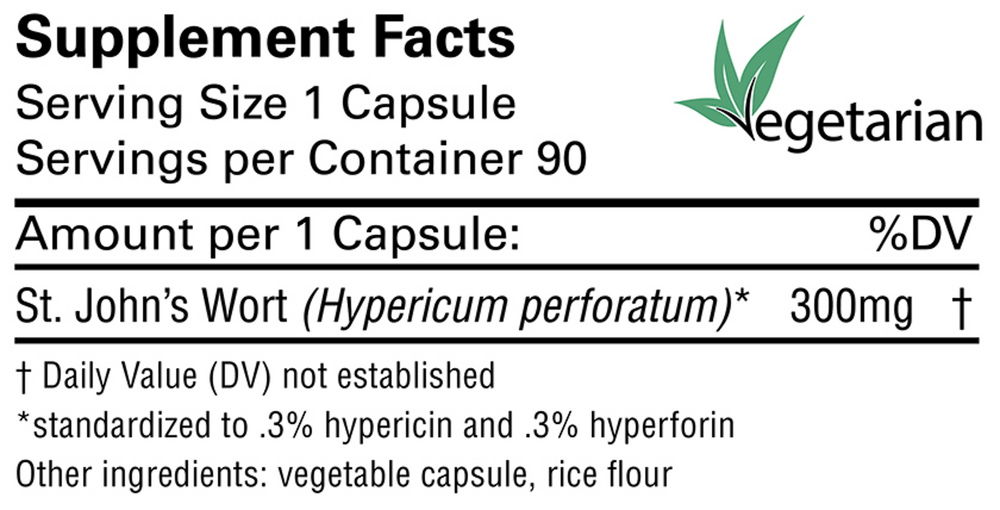 St. John's Wort Supplement Facts Label