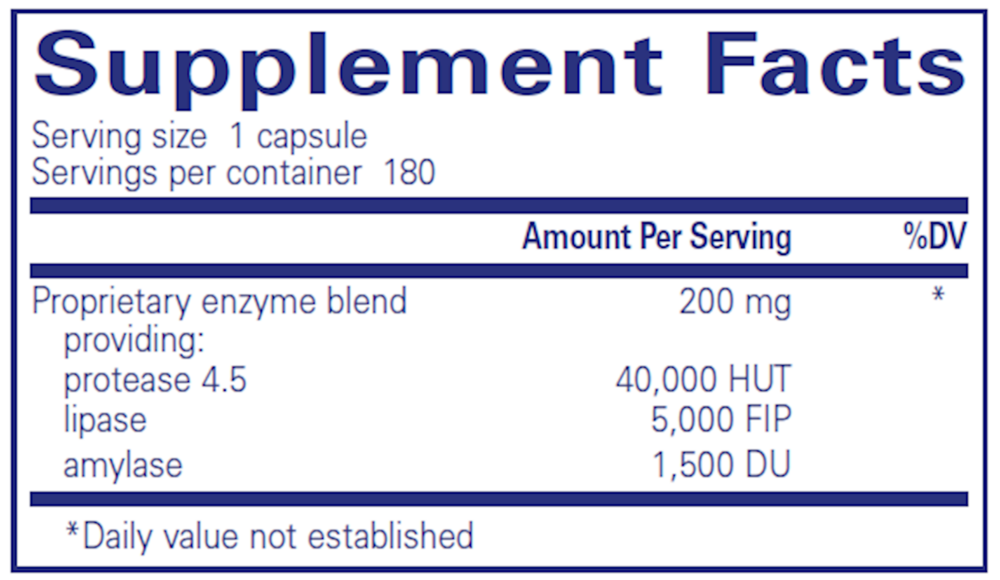 Pancreatic VegEnzymes Supplement Facts Label