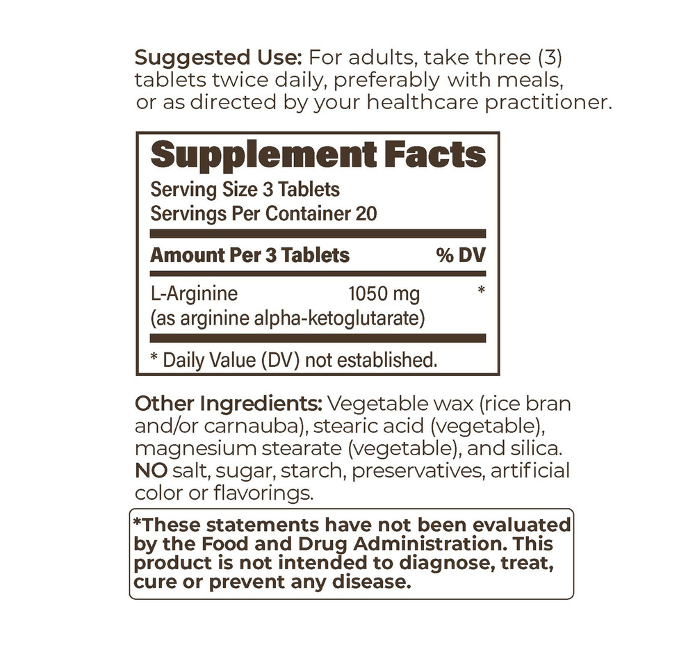L-Arginine SR Supplement Facts Label
