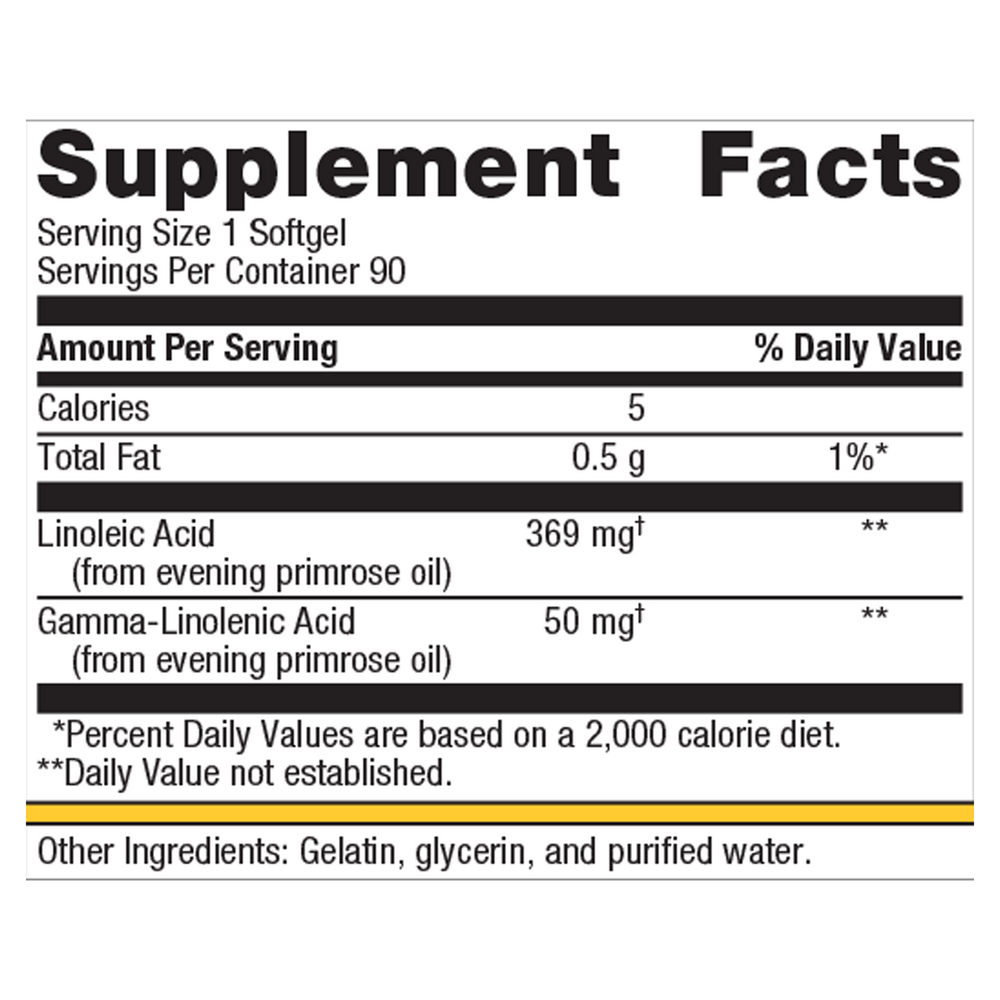 OmegaGenics Evening Primrose Oil Supplement Facts Label