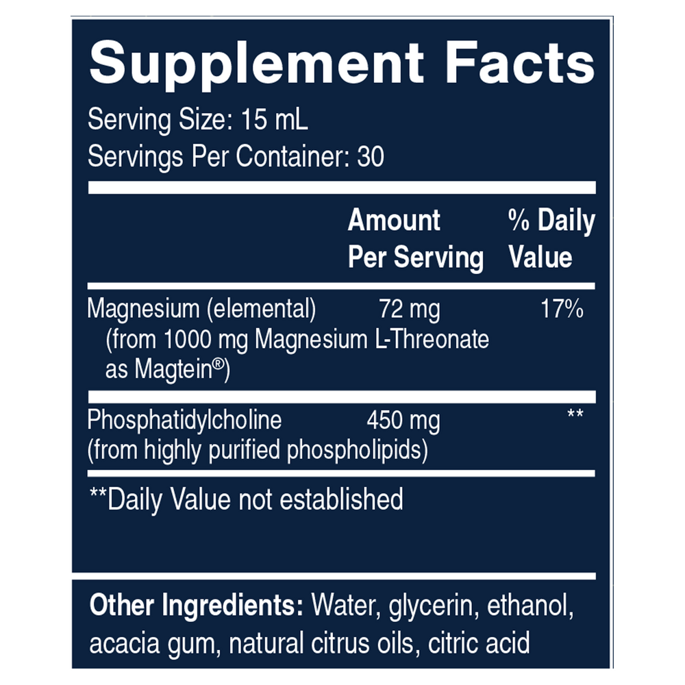 Liposomal Magtein Supplement Facts Label
