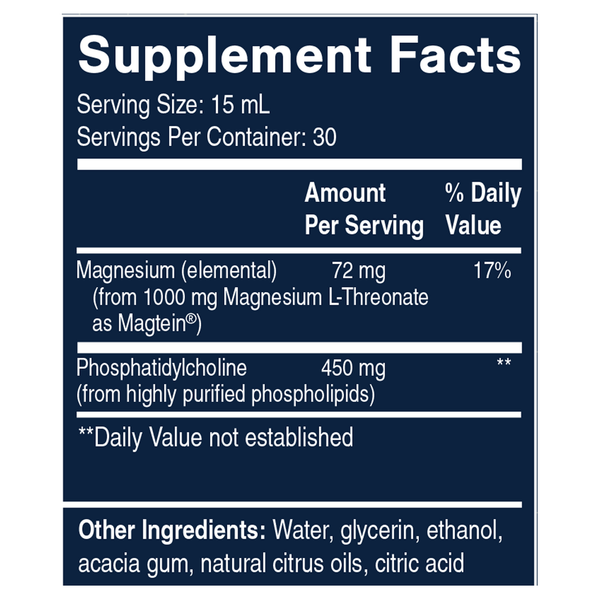 Liposomal Magtein Supplement Facts Label