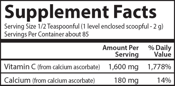 Mild-C Crystals Supplement Facts Label