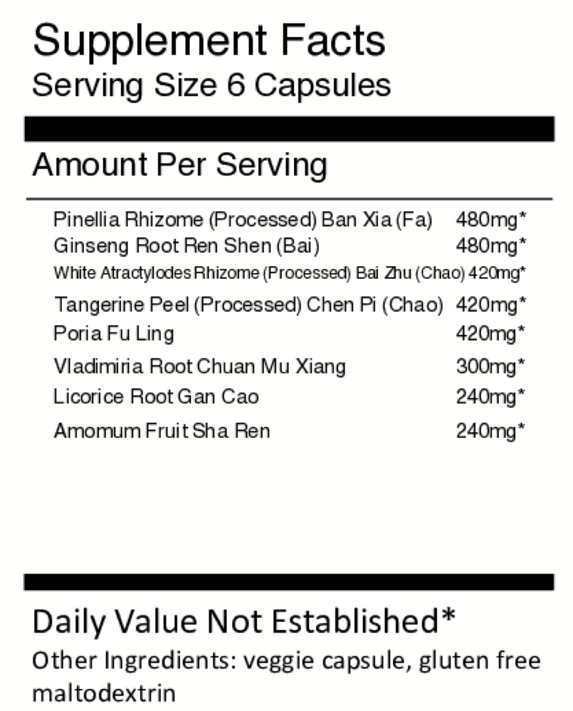 BACKORDER ONLY - Xiang Sha Liu Jun Zi Tang Supplement Facts Label