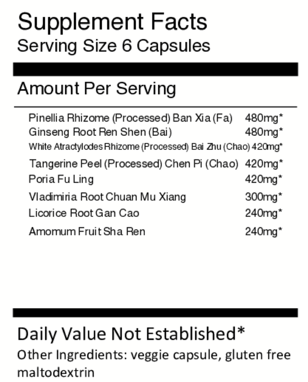 BACKORDER ONLY - Xiang Sha Liu Jun Zi Tang Supplement Facts Label