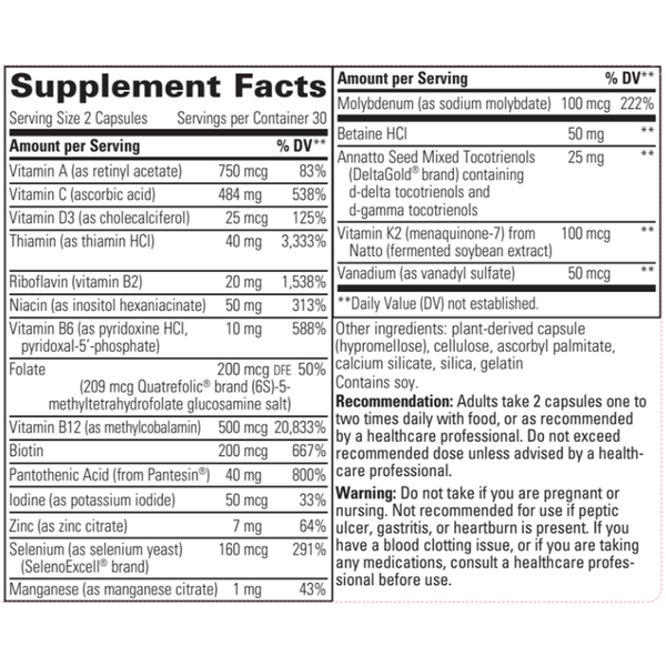 ProThrivers Wellness Multivitamin Supplement Facts Label