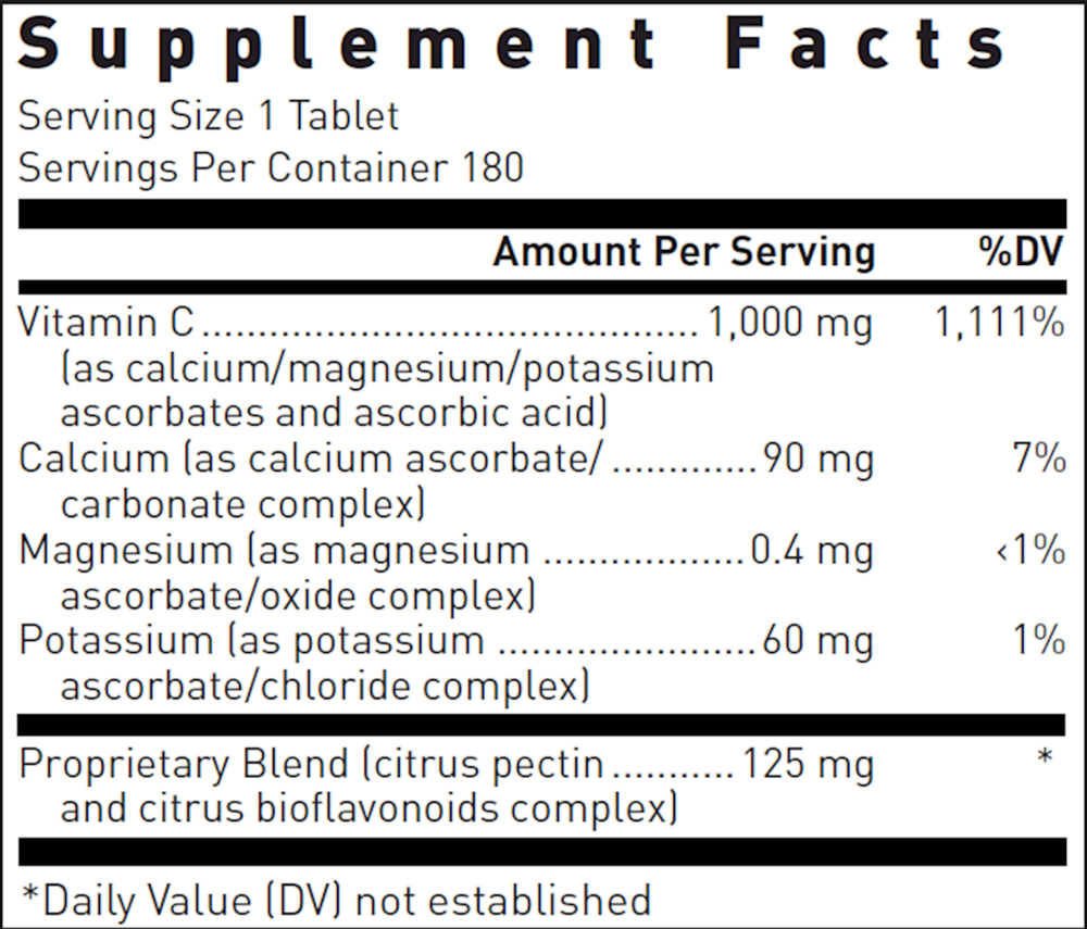 Ascorbplex 1000 Buffered Supplement Facts Label