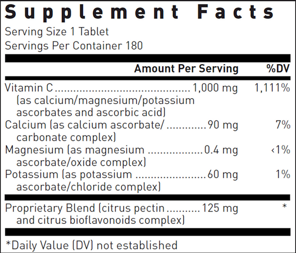 Ascorbplex 1000 Buffered Supplement Facts Label