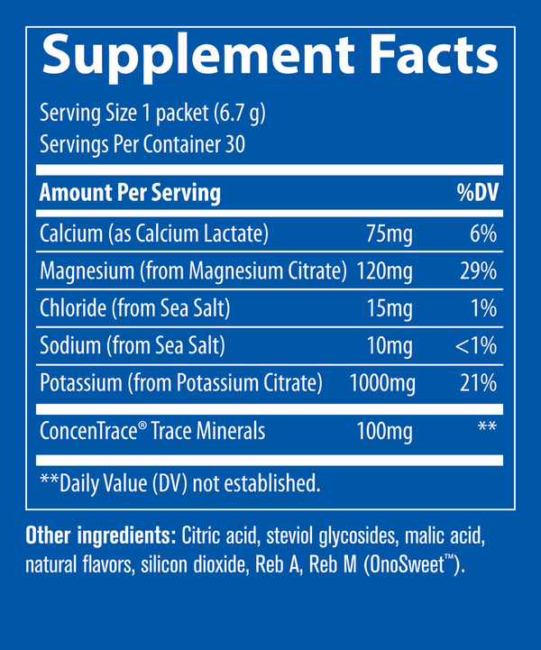 Hydro Pak Keto Potassium Formula Stick Packs Supplement Facts Label