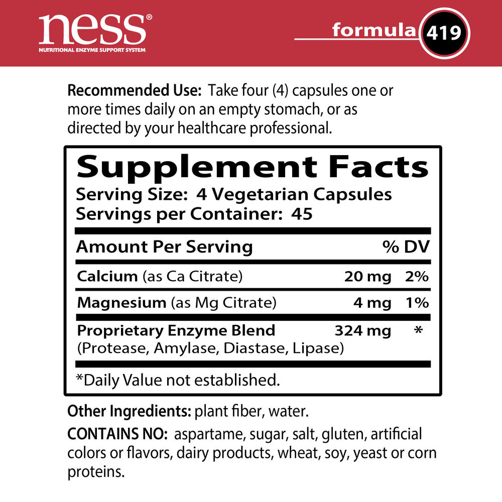 Protease + Cal-Mag Formula 419 Supplement Facts Label