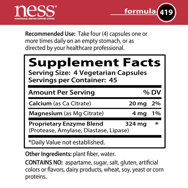Protease + Cal-Mag Formula 419 Supplement Facts Label