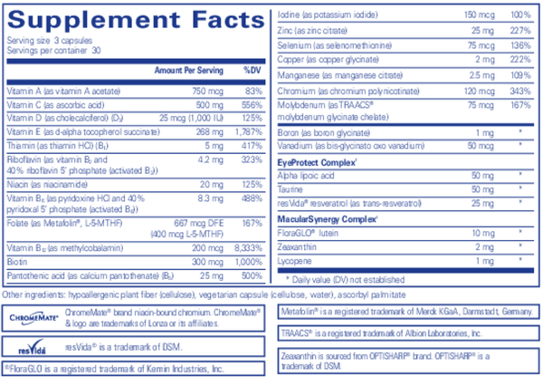 VisionPro Nutrients* Supplement Facts Label