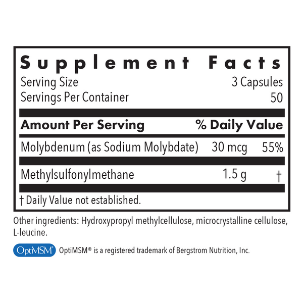 MSM Supplement Facts Label
