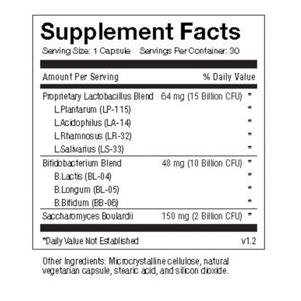 Probiotic 25+ Supplement Facts Label