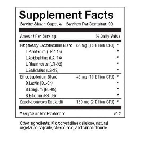 Probiotic 25+ Supplement Facts Label