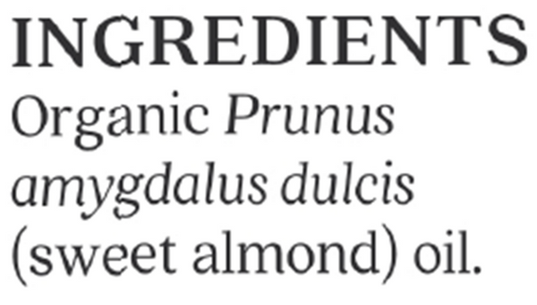 Sweet Almond Organic Skin Care Oil Supplement Facts Label