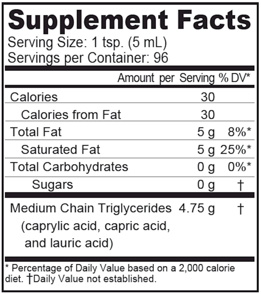 Coconut MCT Oil Supplement Facts Label